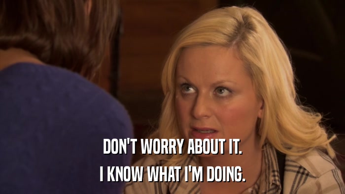DON'T WORRY ABOUT IT. I KNOW WHAT I'M DOING. 