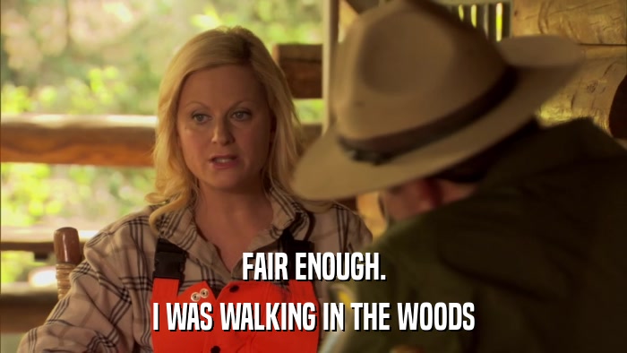 FAIR ENOUGH. I WAS WALKING IN THE WOODS 