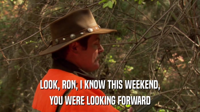 LOOK, RON, I KNOW THIS WEEKEND, YOU WERE LOOKING FORWARD 