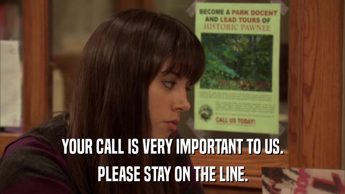 YOUR CALL IS VERY IMPORTANT TO US. PLEASE STAY ON THE LINE. 