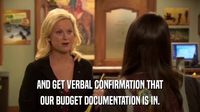 AND GET VERBAL CONFIRMATION THAT OUR BUDGET DOCUMENTATION IS IN. 