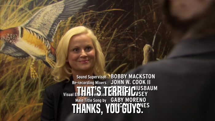 THAT'S TERRIFIC. THANKS, YOU GUYS. 