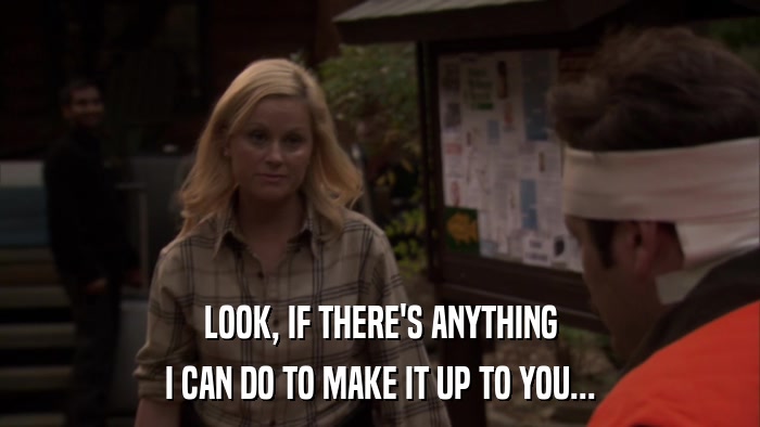 LOOK, IF THERE'S ANYTHING I CAN DO TO MAKE IT UP TO YOU... 