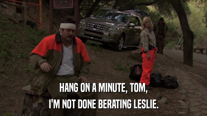 HANG ON A MINUTE, TOM, I'M NOT DONE BERATING LESLIE. 