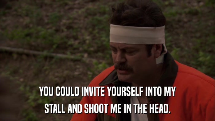 YOU COULD INVITE YOURSELF INTO MY STALL AND SHOOT ME IN THE HEAD. 