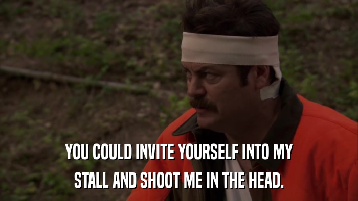 YOU COULD INVITE YOURSELF INTO MY STALL AND SHOOT ME IN THE HEAD. 