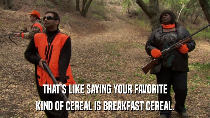 THAT'S LIKE SAYING YOUR FAVORITE KIND OF CEREAL IS BREAKFAST CEREAL. 