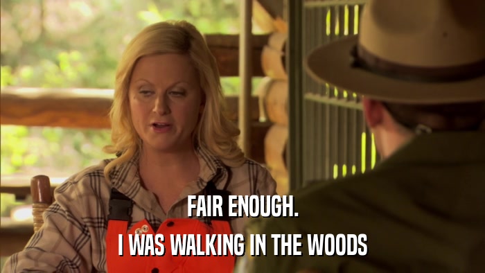 FAIR ENOUGH. I WAS WALKING IN THE WOODS 