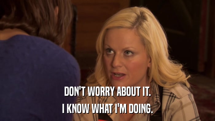 DON'T WORRY ABOUT IT. I KNOW WHAT I'M DOING. 