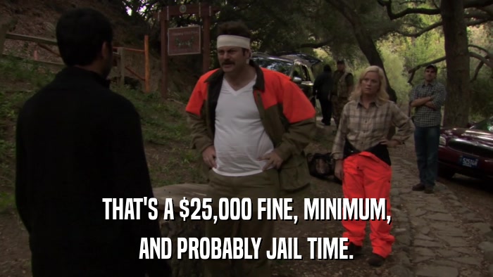 THAT'S A $25,000 FINE, MINIMUM, AND PROBABLY JAIL TIME. 