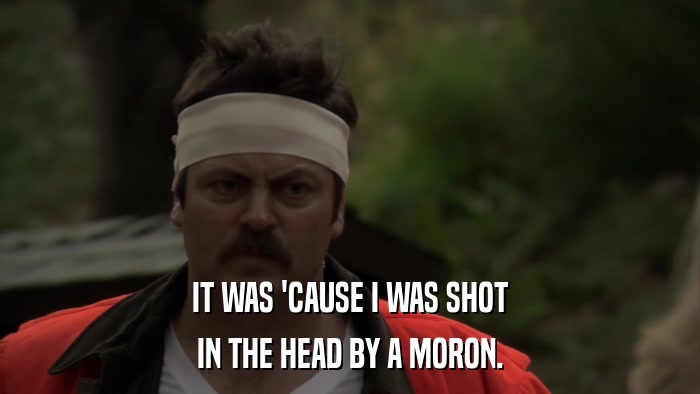IT WAS 'CAUSE I WAS SHOT IN THE HEAD BY A MORON. 