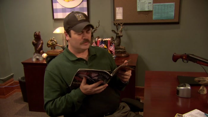 HUNTING TRIP? WE'RE DOING A TRAIL SURVEY, LESLIE. 