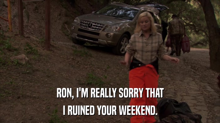 RON, I'M REALLY SORRY THAT I RUINED YOUR WEEKEND. 