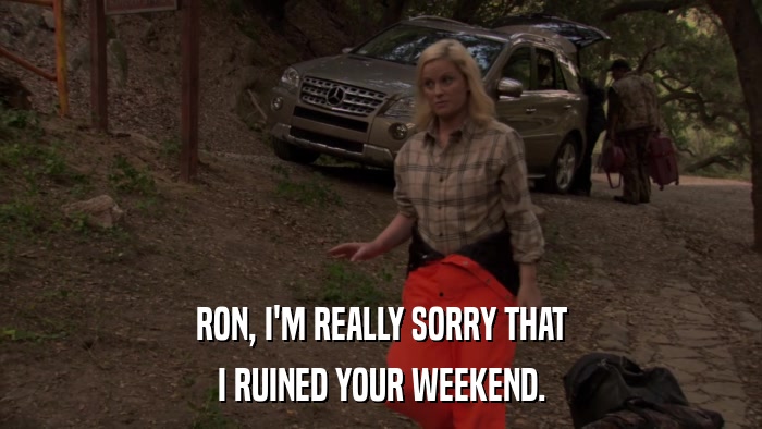 RON, I'M REALLY SORRY THAT I RUINED YOUR WEEKEND. 