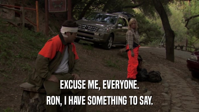 EXCUSE ME, EVERYONE. RON, I HAVE SOMETHING TO SAY. 