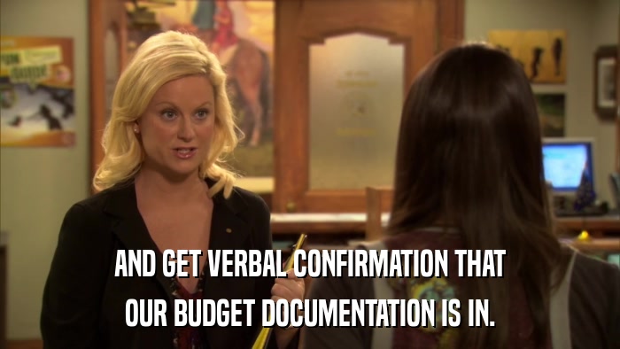 AND GET VERBAL CONFIRMATION THAT OUR BUDGET DOCUMENTATION IS IN. 