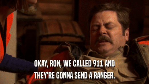 OKAY, RON, WE CALLED 911 AND THEY'RE GONNA SEND A RANGER. 