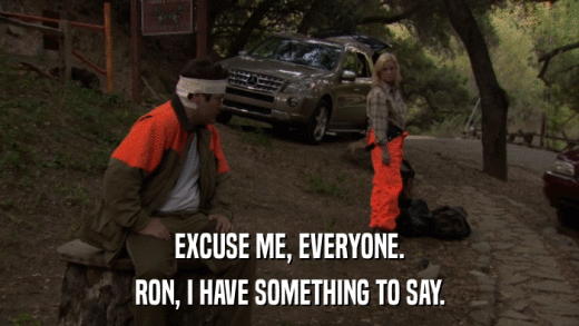 EXCUSE ME, EVERYONE. RON, I HAVE SOMETHING TO SAY. 