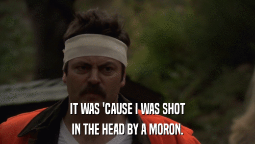 IT WAS 'CAUSE I WAS SHOT IN THE HEAD BY A MORON. 