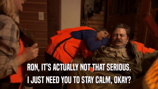 RON, IT'S ACTUALLY NOT THAT SERIOUS. I JUST NEED YOU TO STAY CALM, OKAY? 