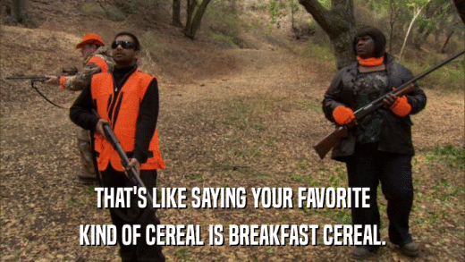 THAT'S LIKE SAYING YOUR FAVORITE KIND OF CEREAL IS BREAKFAST CEREAL. 