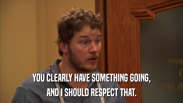 YOU CLEARLY HAVE SOMETHING GOING, AND I SHOULD RESPECT THAT. 