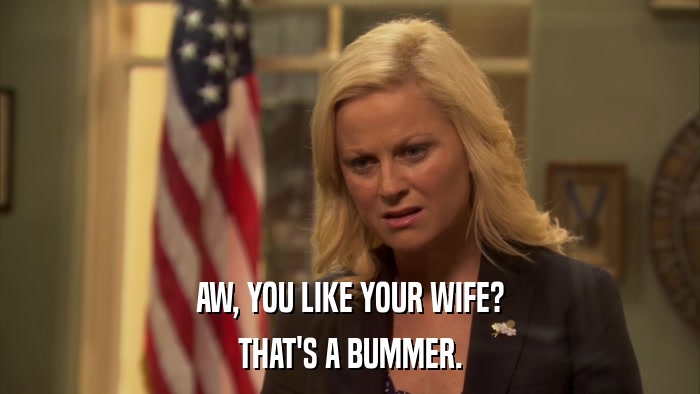 AW, YOU LIKE YOUR WIFE? THAT'S A BUMMER. 