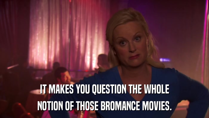 IT MAKES YOU QUESTION THE WHOLE NOTION OF THOSE BROMANCE MOVIES. 
