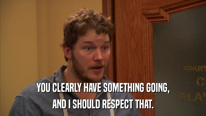 YOU CLEARLY HAVE SOMETHING GOING, AND I SHOULD RESPECT THAT. 