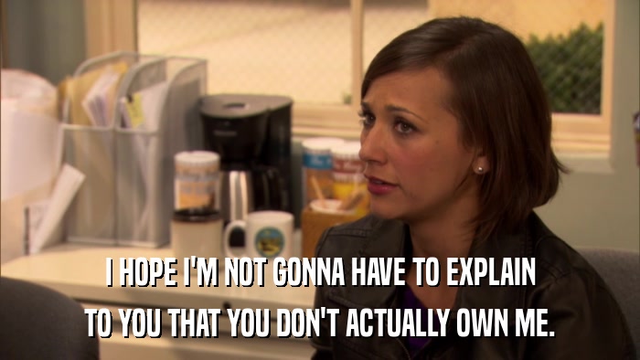 I HOPE I'M NOT GONNA HAVE TO EXPLAIN TO YOU THAT YOU DON'T ACTUALLY OWN ME. 