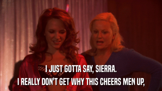 I JUST GOTTA SAY, SIERRA. I REALLY DON'T GET WHY THIS CHEERS MEN UP, 