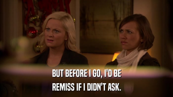 BUT BEFORE I GO, I'D BE REMISS IF I DIDN'T ASK. 