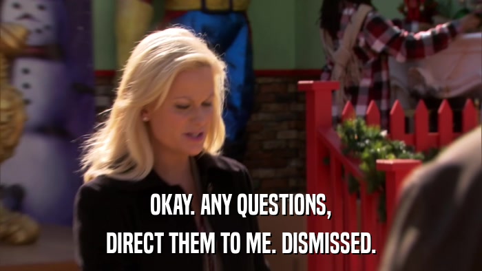 OKAY. ANY QUESTIONS, DIRECT THEM TO ME. DISMISSED. 