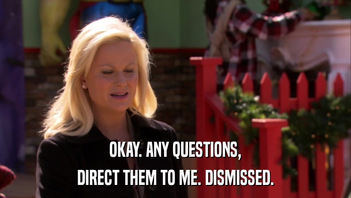 OKAY. ANY QUESTIONS, DIRECT THEM TO ME. DISMISSED. 