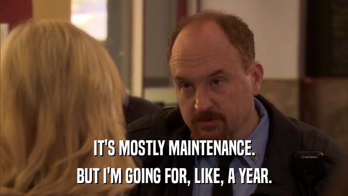 IT'S MOSTLY MAINTENANCE. BUT I'M GOING FOR, LIKE, A YEAR. 