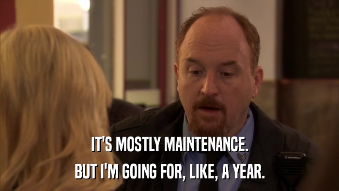 IT'S MOSTLY MAINTENANCE. BUT I'M GOING FOR, LIKE, A YEAR. 