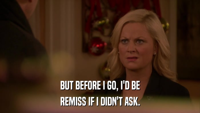 BUT BEFORE I GO, I'D BE REMISS IF I DIDN'T ASK. 