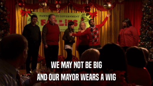WE MAY NOT BE BIG AND OUR MAYOR WEARS A WIG 