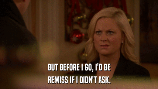 BUT BEFORE I GO, I'D BE REMISS IF I DIDN'T ASK. 
