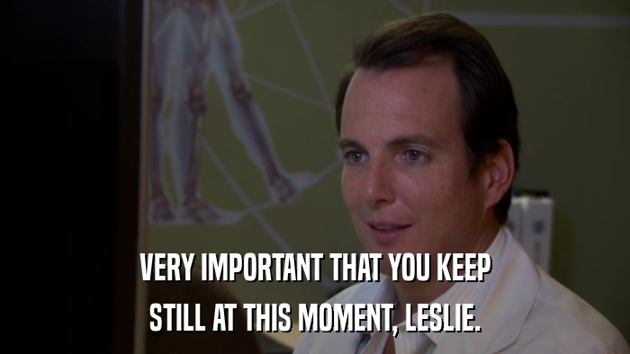 VERY IMPORTANT THAT YOU KEEP STILL AT THIS MOMENT, LESLIE. 
