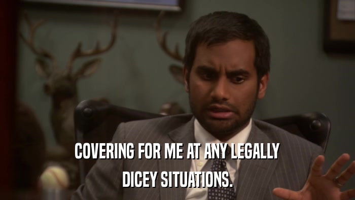 COVERING FOR ME AT ANY LEGALLY DICEY SITUATIONS. 
