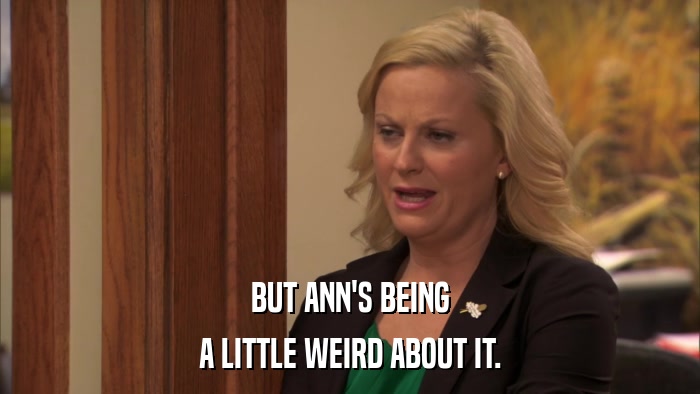 BUT ANN'S BEING A LITTLE WEIRD ABOUT IT. 