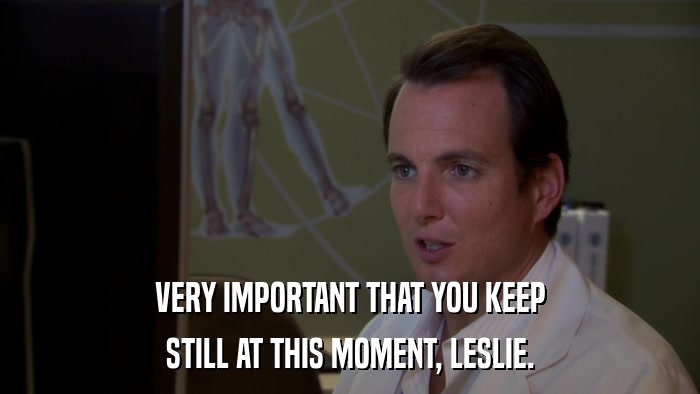 VERY IMPORTANT THAT YOU KEEP STILL AT THIS MOMENT, LESLIE. 