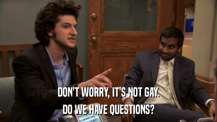 DON'T WORRY, IT'S NOT GAY. DO WE HAVE QUESTIONS? 