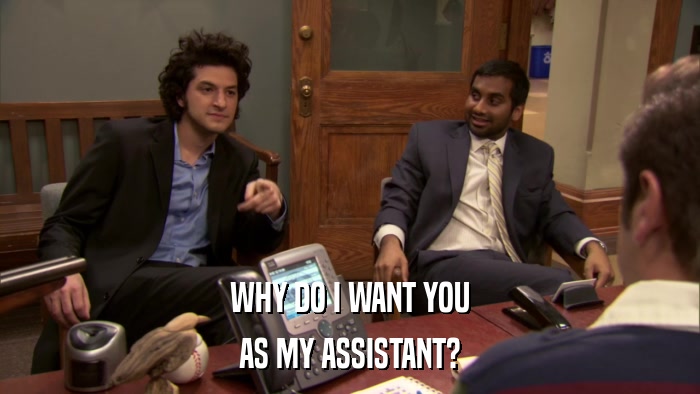 WHY DO I WANT YOU AS MY ASSISTANT? 
