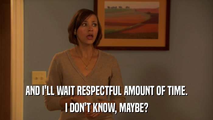 AND I'LL WAIT RESPECTFUL AMOUNT OF TIME. I DON'T KNOW, MAYBE? 