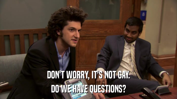 DON'T WORRY, IT'S NOT GAY. DO WE HAVE QUESTIONS? 