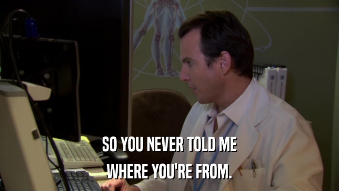 SO YOU NEVER TOLD ME WHERE YOU'RE FROM. 