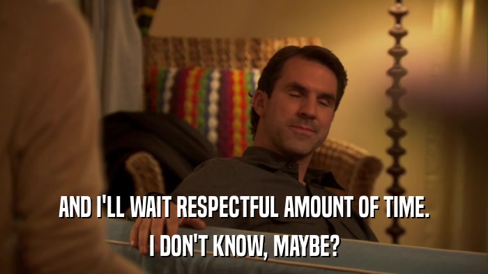 AND I'LL WAIT RESPECTFUL AMOUNT OF TIME. I DON'T KNOW, MAYBE? 