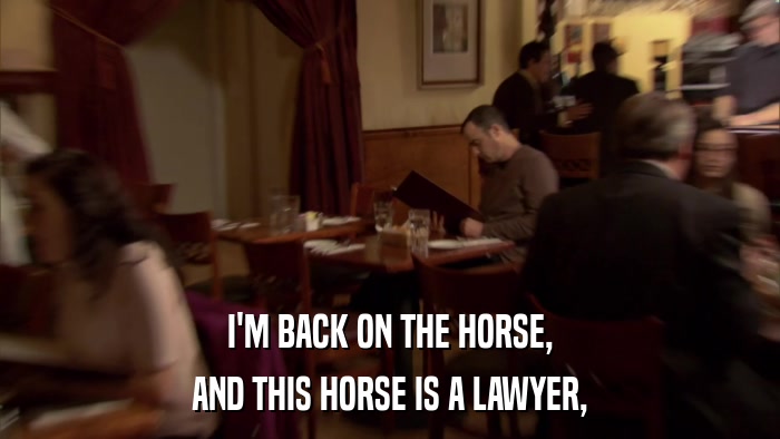 I'M BACK ON THE HORSE, AND THIS HORSE IS A LAWYER, 